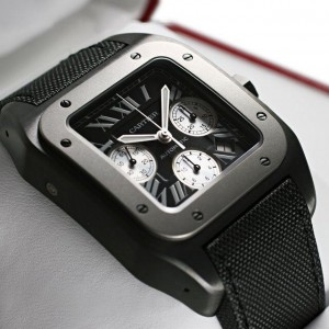 Cartier-Replica-Santos-Chronograph-Black-Dial