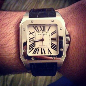 Cartier-Replica-Santos-Bracciale-In-Pelle-Quadrante-Bianco-Nero